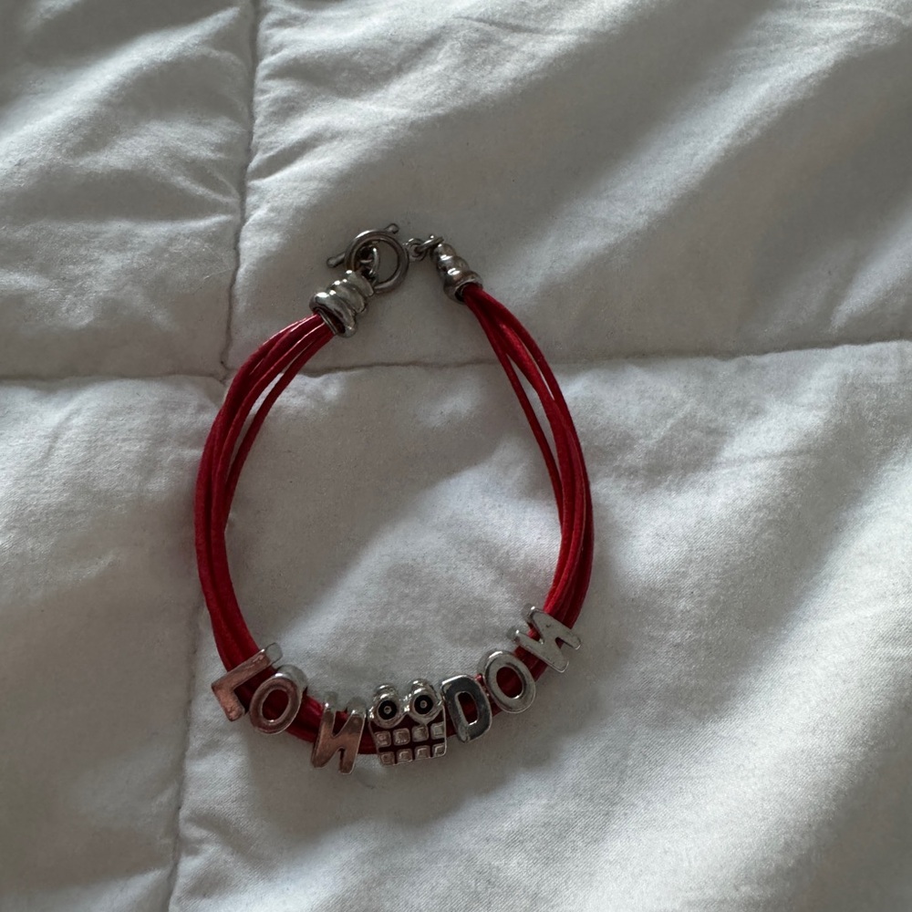 London Red Cord Bracelet with Silver Letter Charms